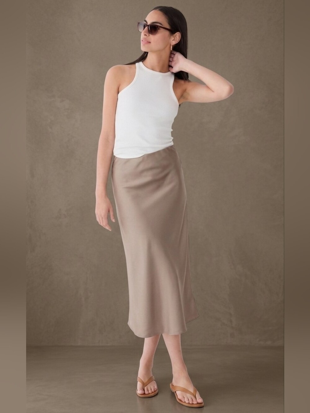 J. Crew Gwyneth Midi Slip Skirt Elactic Waist In Beige! Size M
